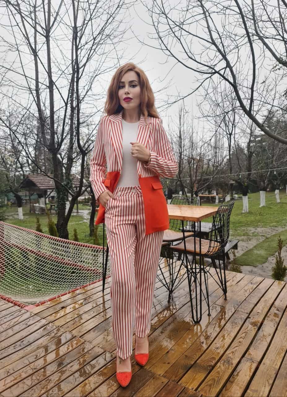 DOUBLE ÇİZGİLİ DESEN GARNİLİ CEKET